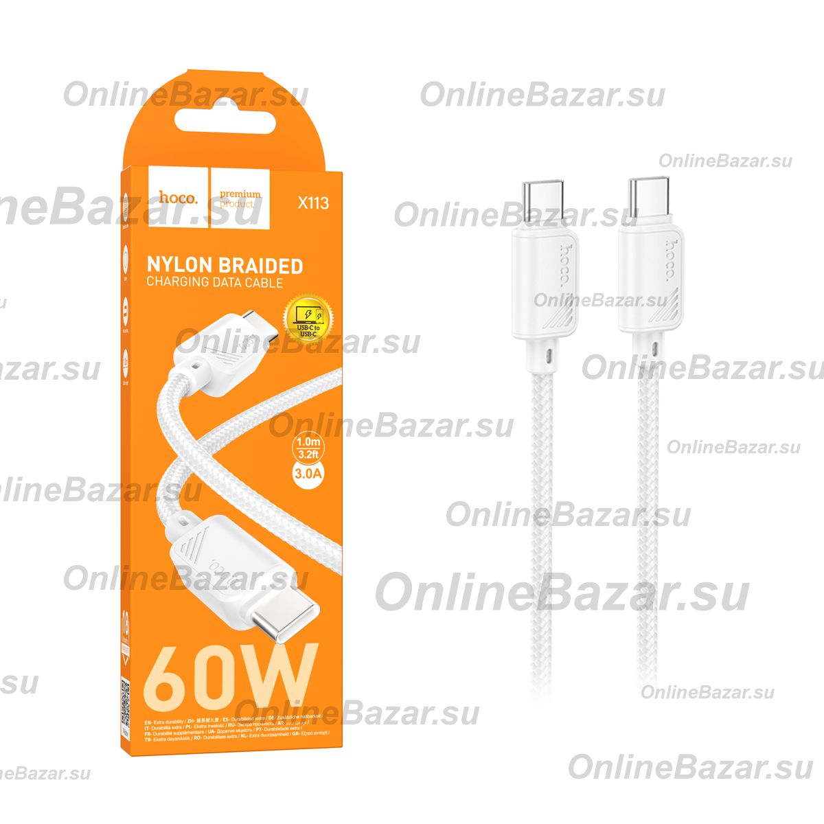 Кабель USB-C Type-C Hoco X113 (3A/60W/PD) <белый> ― OnlineBazar.su
