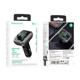 Автомобильный FM модулятор (трансмиттер) Borofone BC38 (3А/QC 3.0/USB-C PD/Bluetooth) <черный>