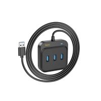 Адаптер Type-C Hoco HB35 Gigabit Ethernet (3 порта USB 3.0/RJ45/1.2 м) <черный> ― OnlineBazar.su