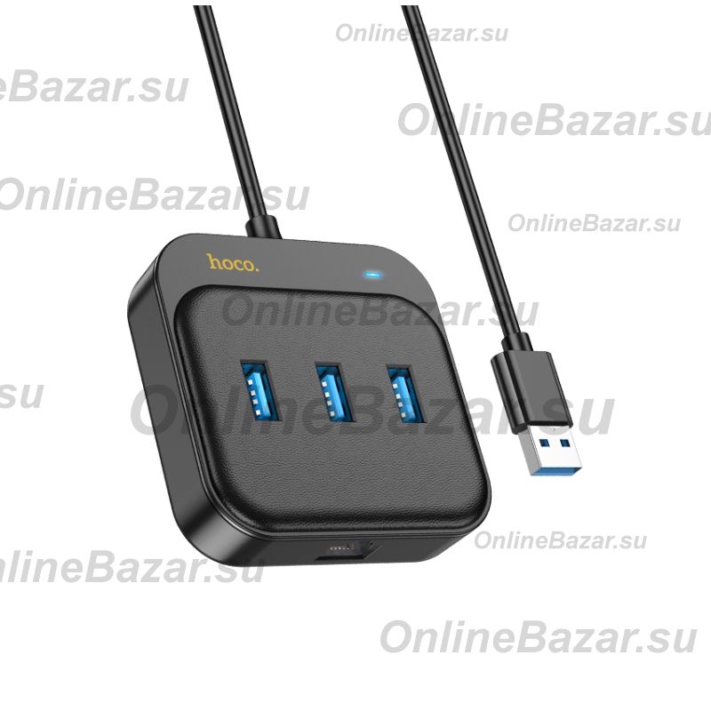 Адаптер Type-C Hoco HB35 Gigabit Ethernet (3 порта USB 3.0/RJ45/1.2 м) <черный> ― OnlineBazar.su
