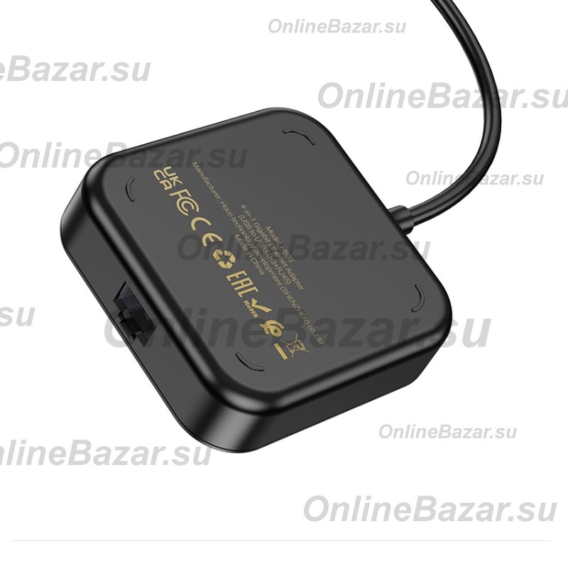 Адаптер Type-C Hoco HB35 Gigabit Ethernet (3 порта USB 3.0/RJ45/1.2 м) <черный> ― OnlineBazar.su