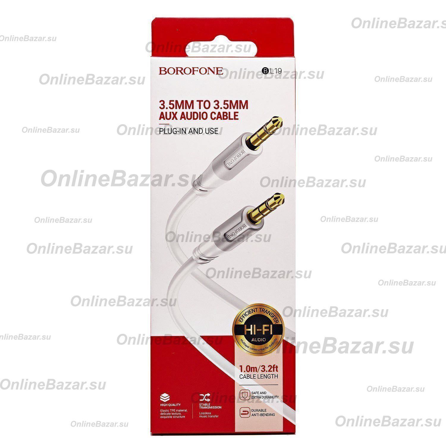 Кабель AUX 3.5 mm - 3.5 mm Borofone BL19 (1 м) <белый> ― OnlineBazar.su