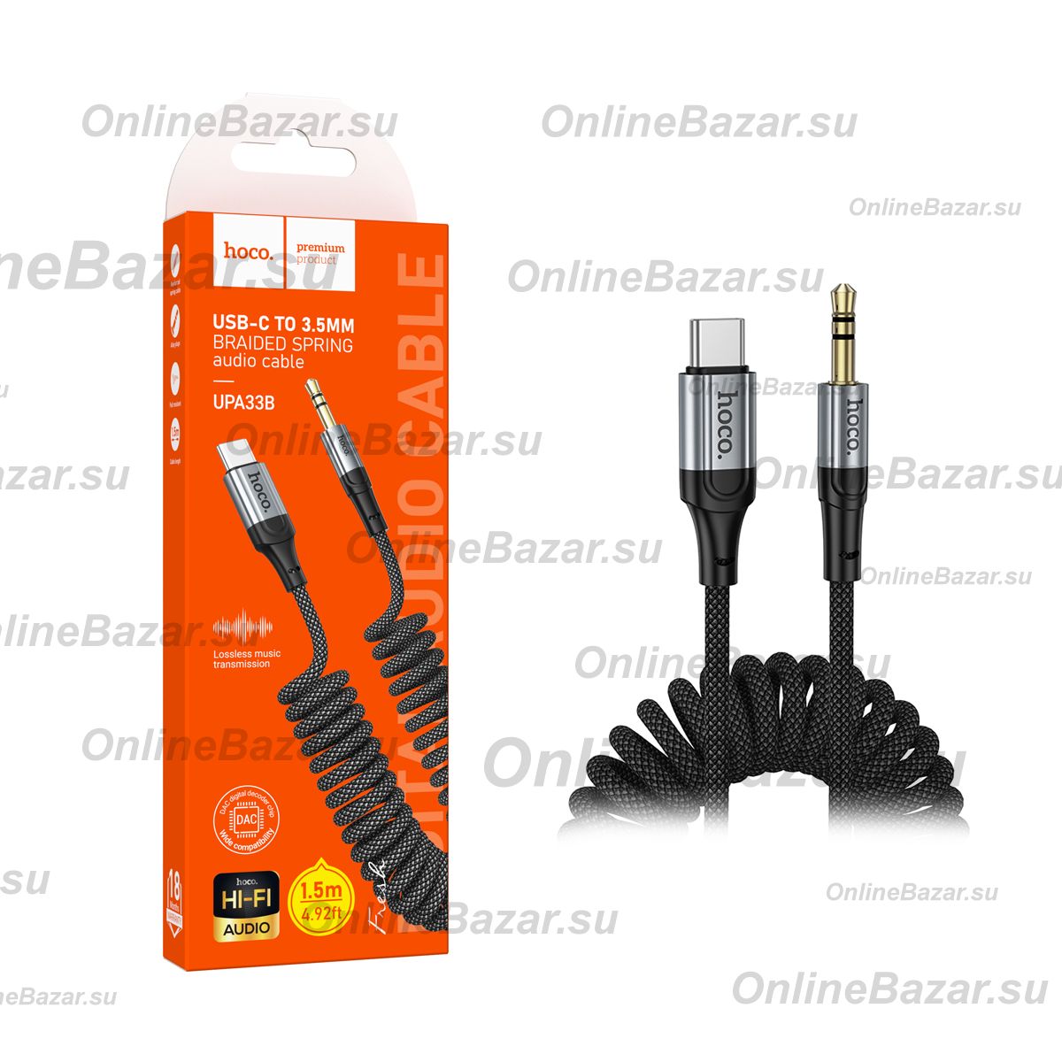Кабель AUX 3.5 mm - Type-C Hoco UPA33B (1.5 м) <черный> ― OnlineBazar.su