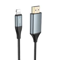 Кабель Apple iPhone Lightning - HDMI Hoco UA15 (1080р HD, оплетка нейлон, 2 м) <серый> ― OnlineBazar.su