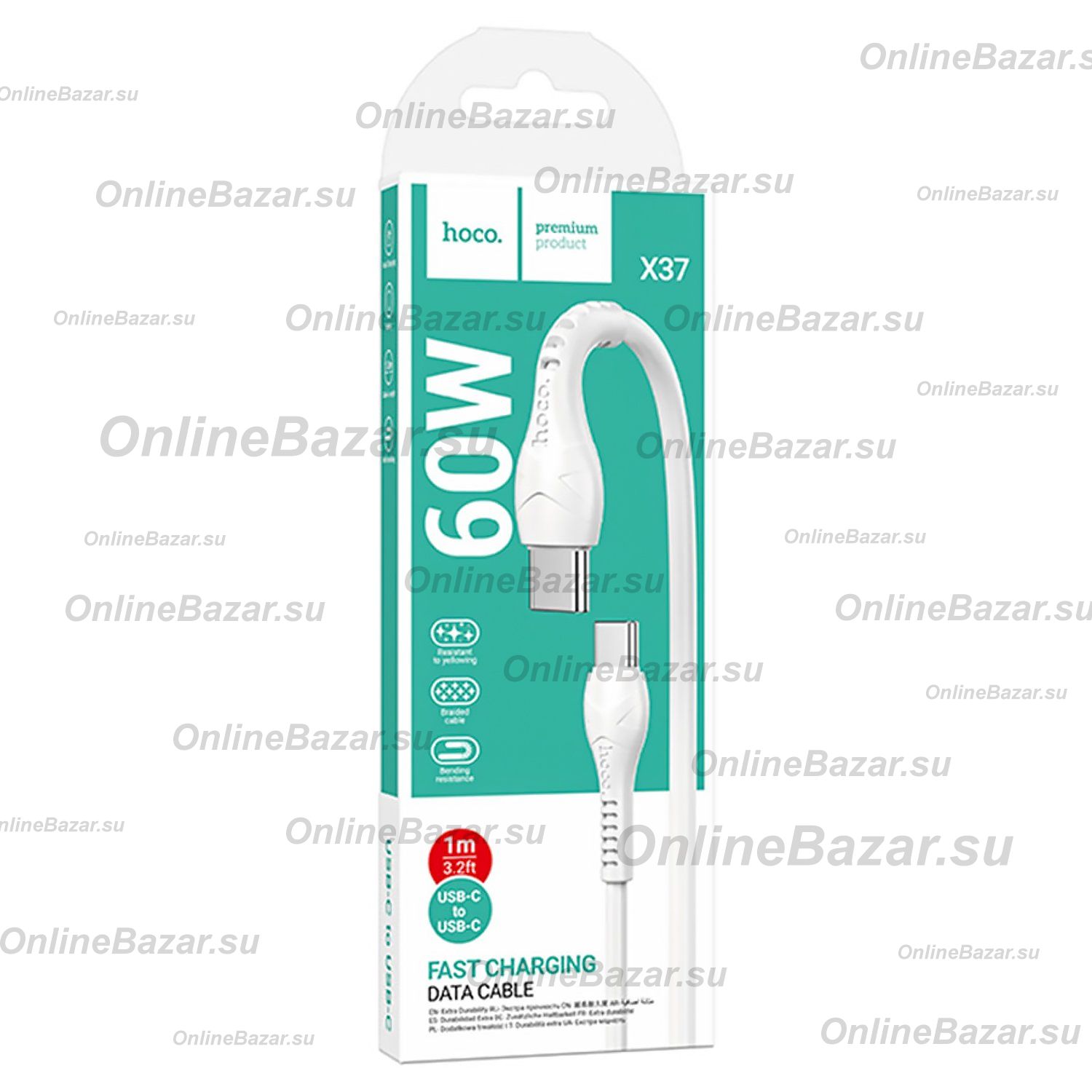 Кабель USB-C Type-C Hoco X37 (3A/PD/60W/1 метр) <белый> ― OnlineBazar.su