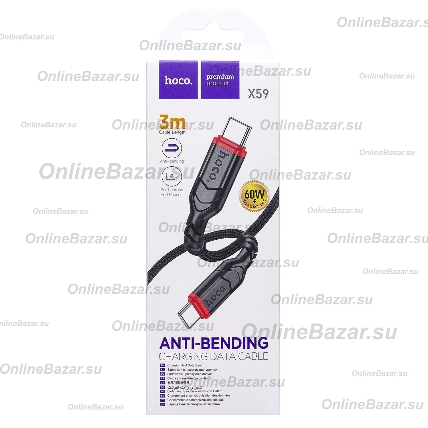 Кабель USB-C Type-C Hoco X59 (3A/PD/60W/3 метра) <черный> ― OnlineBazar.su