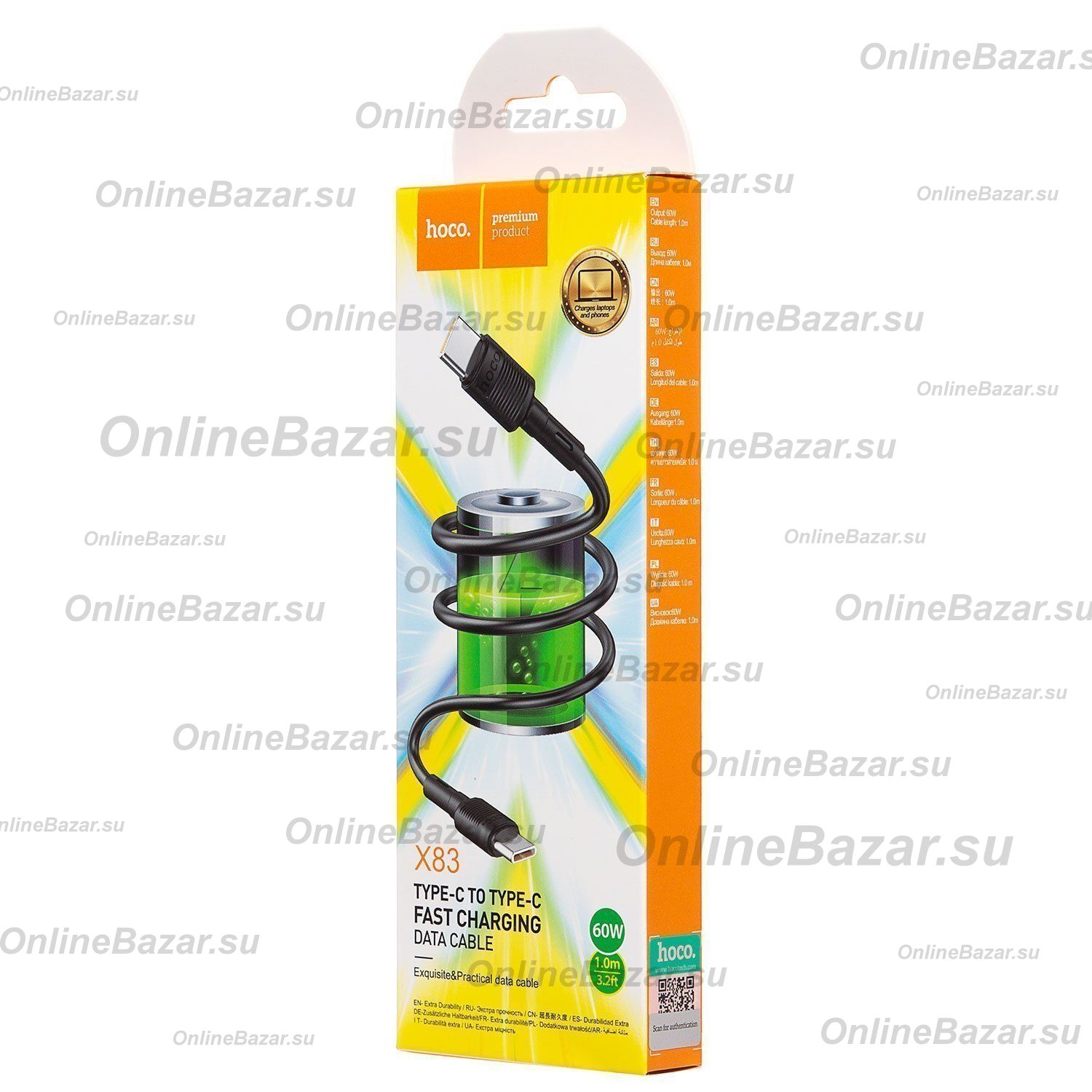 Кабель USB-C Type-C Hoco X83 (3A/60W/1 метр) <черный> ― OnlineBazar.su
