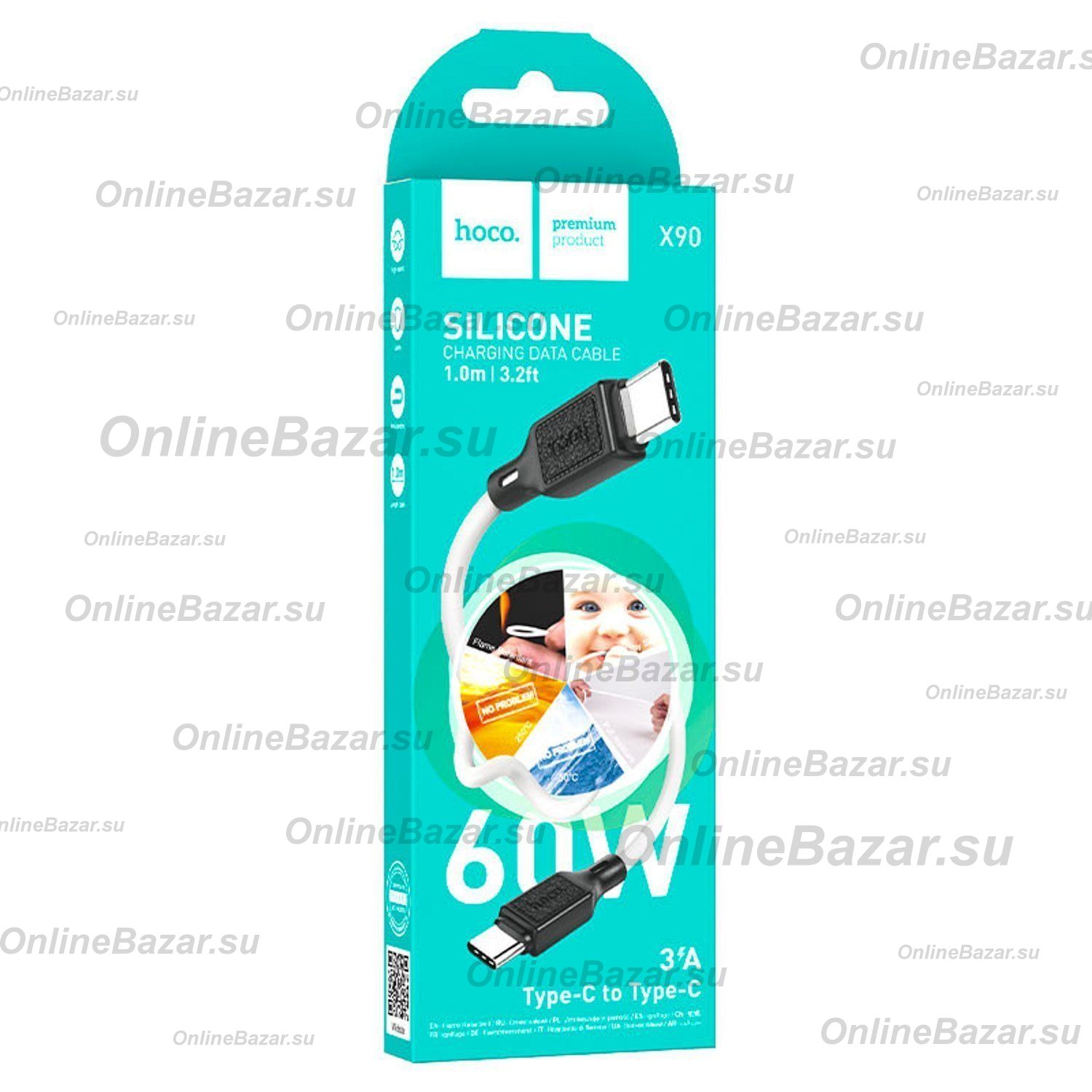Кабель USB-C Type-C Hoco X90 (3A/PD/60W/1 метр) <белый> ― OnlineBazar.su