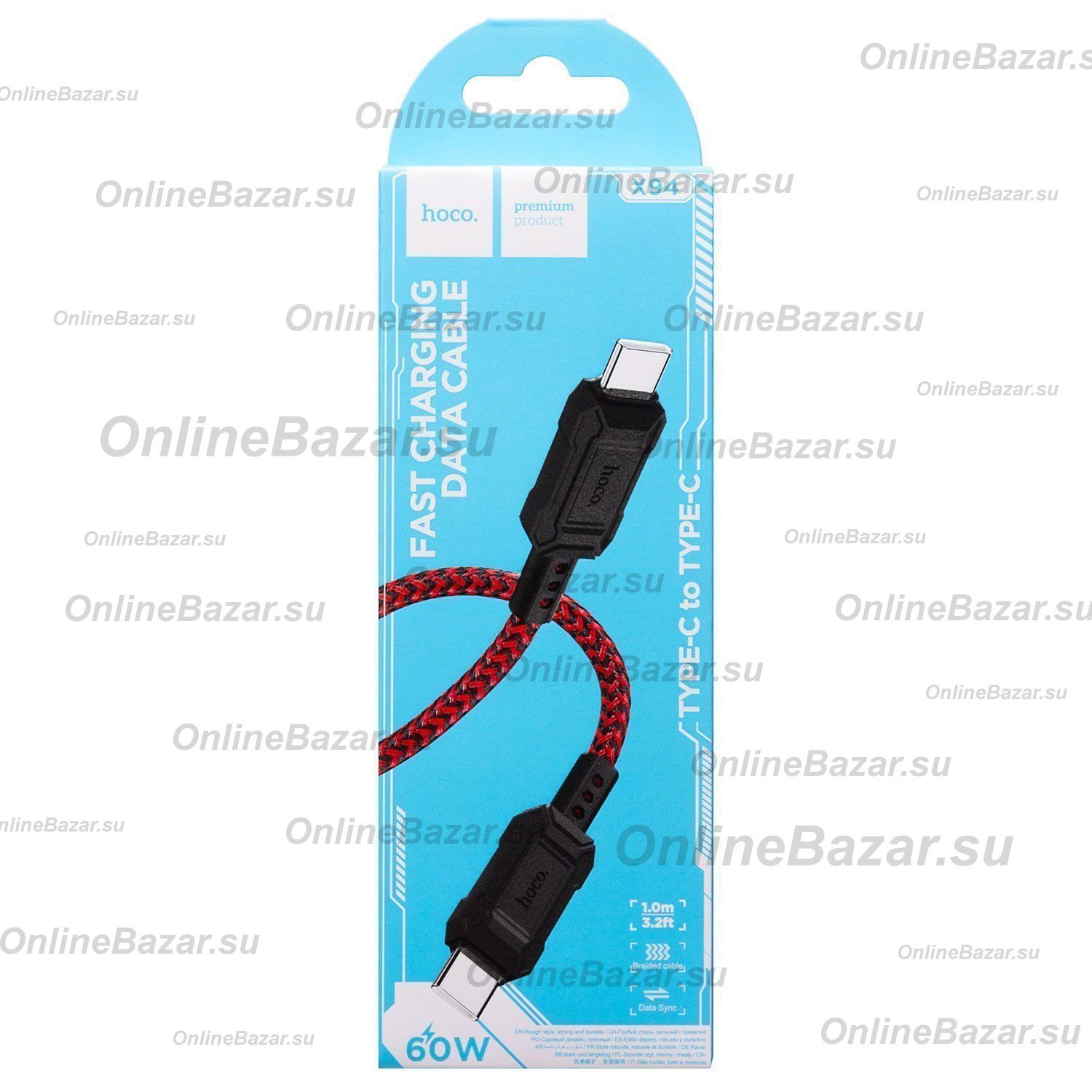 Кабель USB-C Type-C Hoco X94 (3A/PD/60W/1 метр) <красный> ― OnlineBazar.su