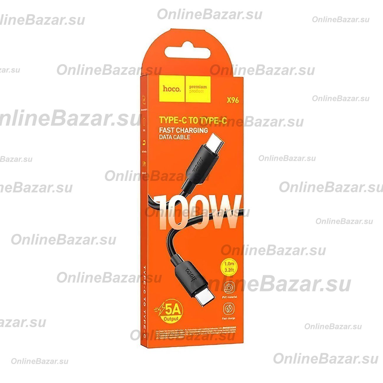 Кабель USB-C Type-C Hoco X96 (5A/100W/1 метр) <черный> ― OnlineBazar.su