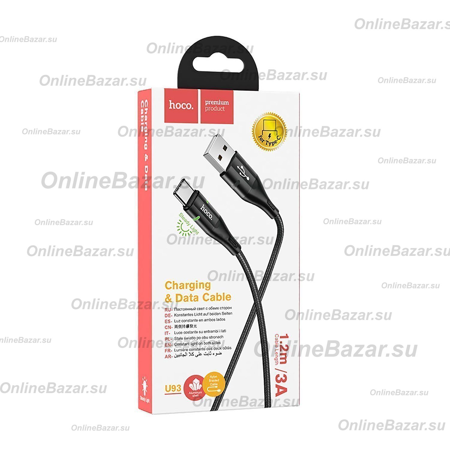 Кабель USB Type-C Hoco U93 (3A/1.2 метра) <черный> ― OnlineBazar.su