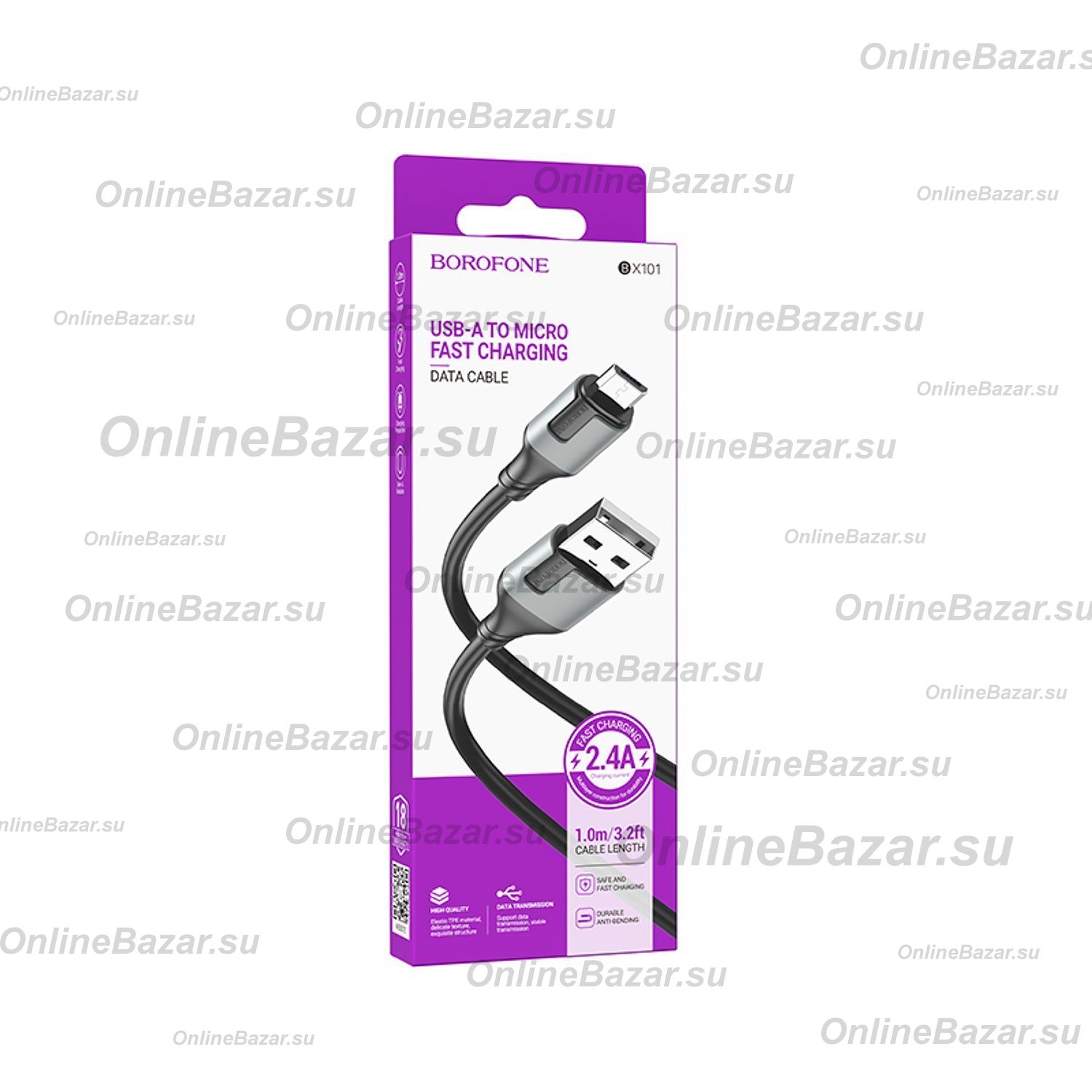 Кабель USB MicroUSB Borofone BX101 (2.4А/1 метр) <черный> ― OnlineBazar.su