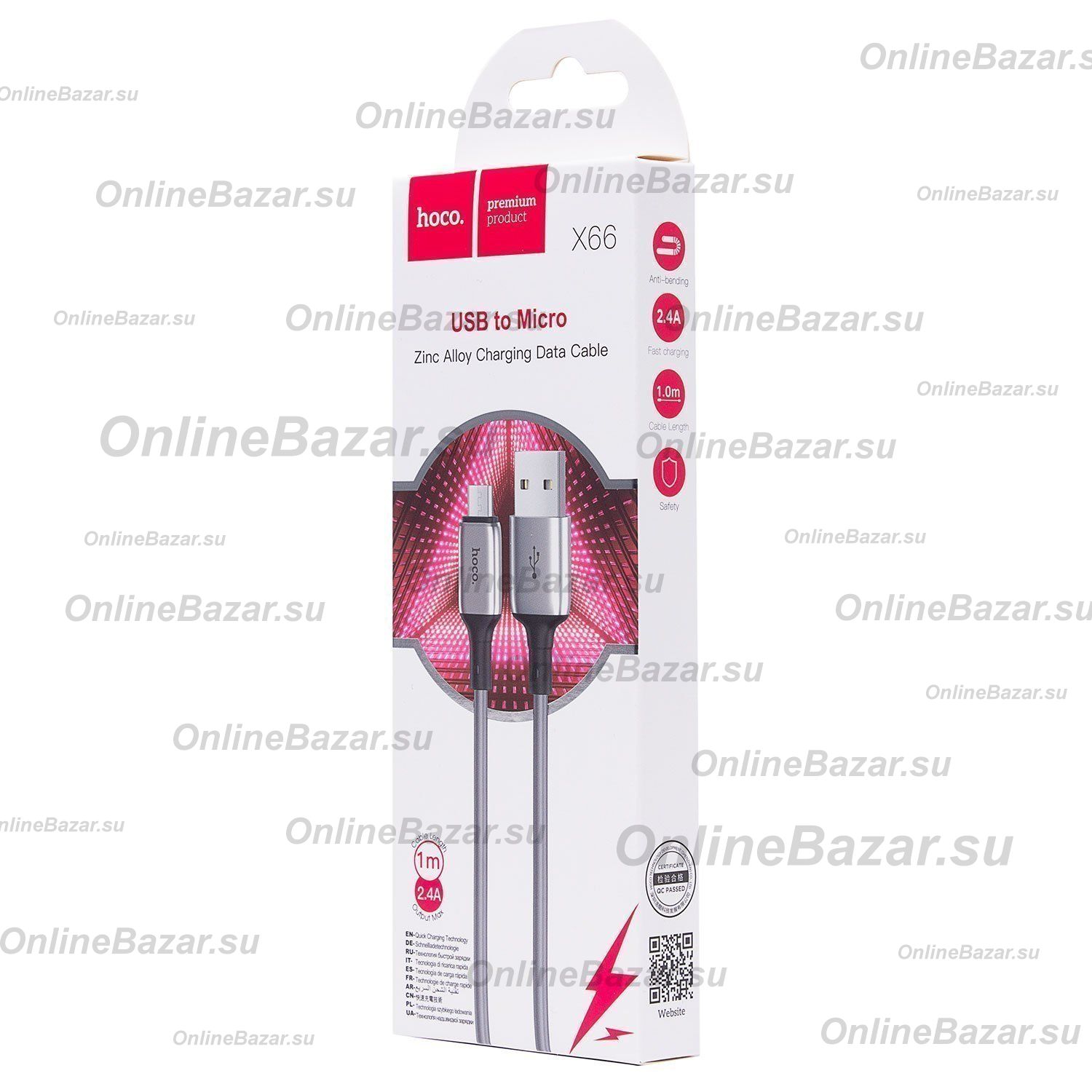 Кабель USB MicroUSB Hoco X66 (2.4А/1 метр) <серый> ― OnlineBazar.su