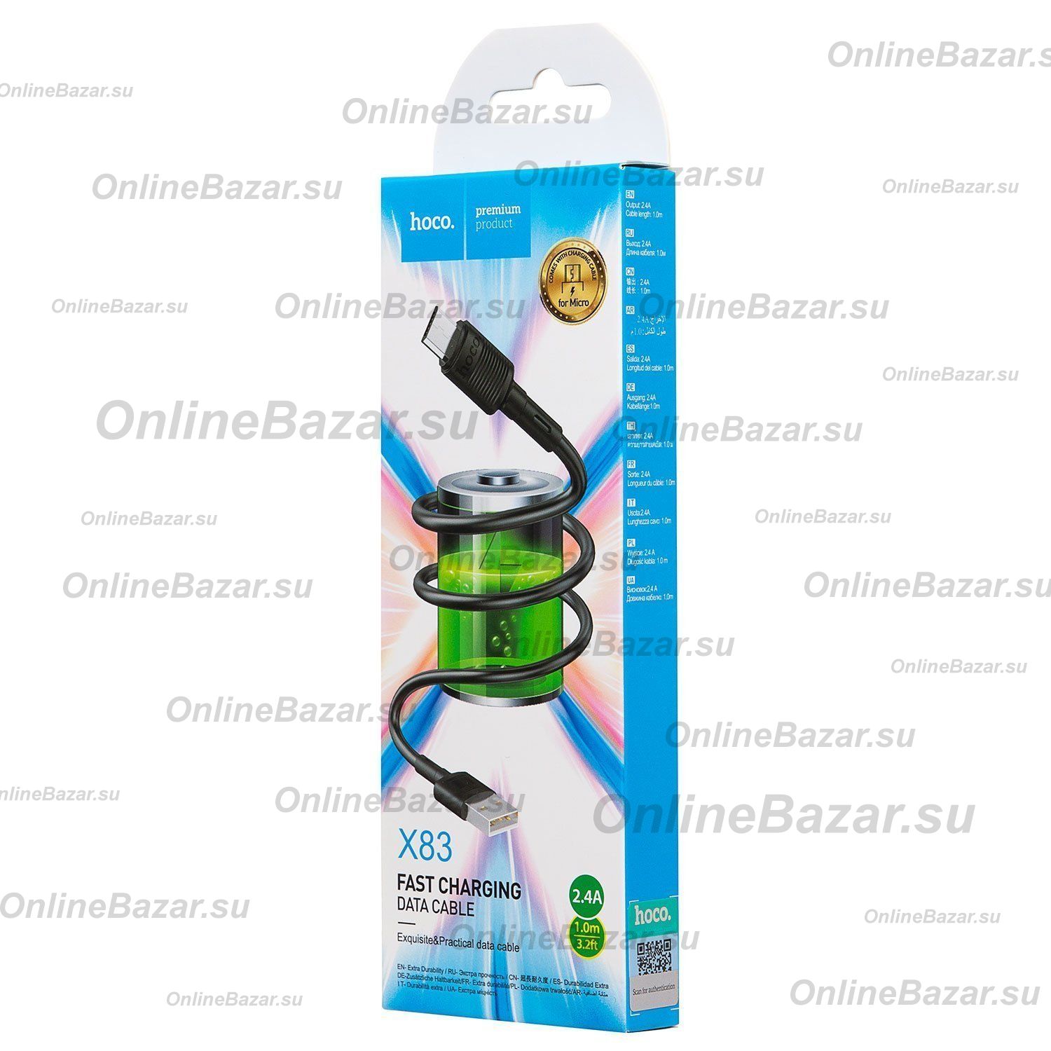 Кабель USB MicroUSB Hoco X83 (2.4А/1 метр) <черный> ― OnlineBazar.su