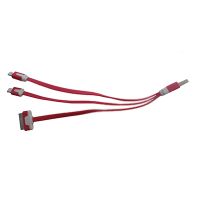 Кабель USB 3 в 1 iPhone 2 + iPhone lightning + MicroUSB плоский узкий <красный> ― OnlineBazar.su