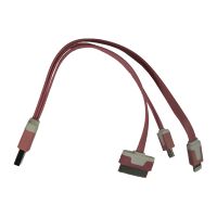 Кабель USB 3 в 1 iPhone 2 + iPhone lightning + MicroUSB плоский узкий <розовый> ― OnlineBazar.su