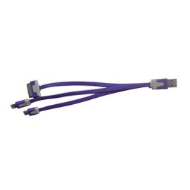 Кабель USB 3 в 1 iPhone 2 + iPhone lightning + MicroUSB плоский узкий <фиолетовый>