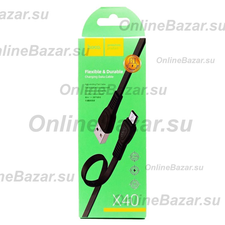 Кабель USB MicroUSB Hoco X40 (2.4А/1 метр) <черный> ― OnlineBazar.su