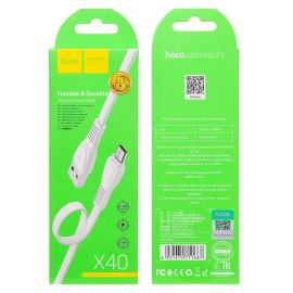 Кабель USB MicroUSB Hoco X40 (2.4А/1 метр) <белый>