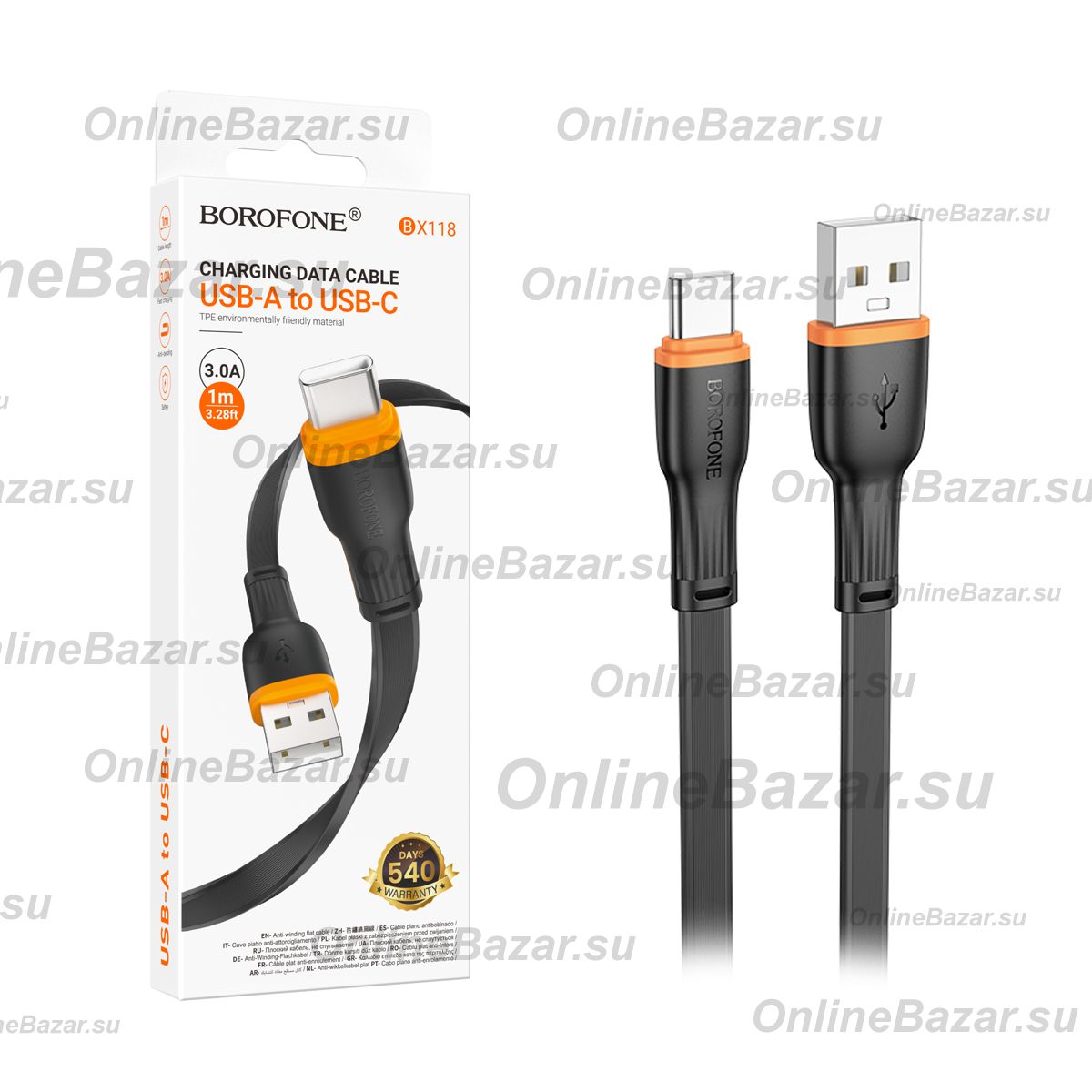 Кабель USB Type-C Borofone BX118 (3A/12W) <черный> ― OnlineBazar.su