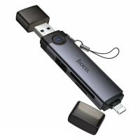 Кард-ридер Hoco HB56A для портов USB+Lightning (USB/SD/MicroSD) <серый> ― OnlineBazar.su