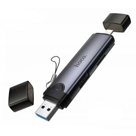 Кард-ридер Hoco HB56A для портов USB+Lightning (USB/SD/MicroSD) <серый>