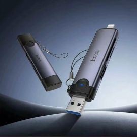 Кард-ридер Hoco HB56A для портов USB+Lightning (USB/SD/MicroSD) <серый>