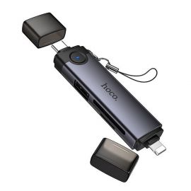 Кард-ридер Hoco HB56B для портов USB-C+Lightning (USB/SD/MicroSD) <серый>
