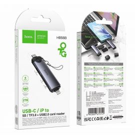 Кард-ридер Hoco HB56B для портов USB-C+Lightning (USB/SD/MicroSD) <серый>