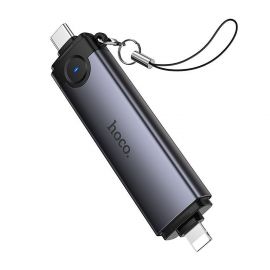 Кард-ридер Hoco HB56B для портов USB-C+Lightning (USB/SD/MicroSD) <серый>