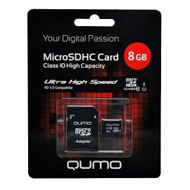 Карта памяти MicroSD 8 Gb CL10 Qumo UHS-1 в блистере с адаптером