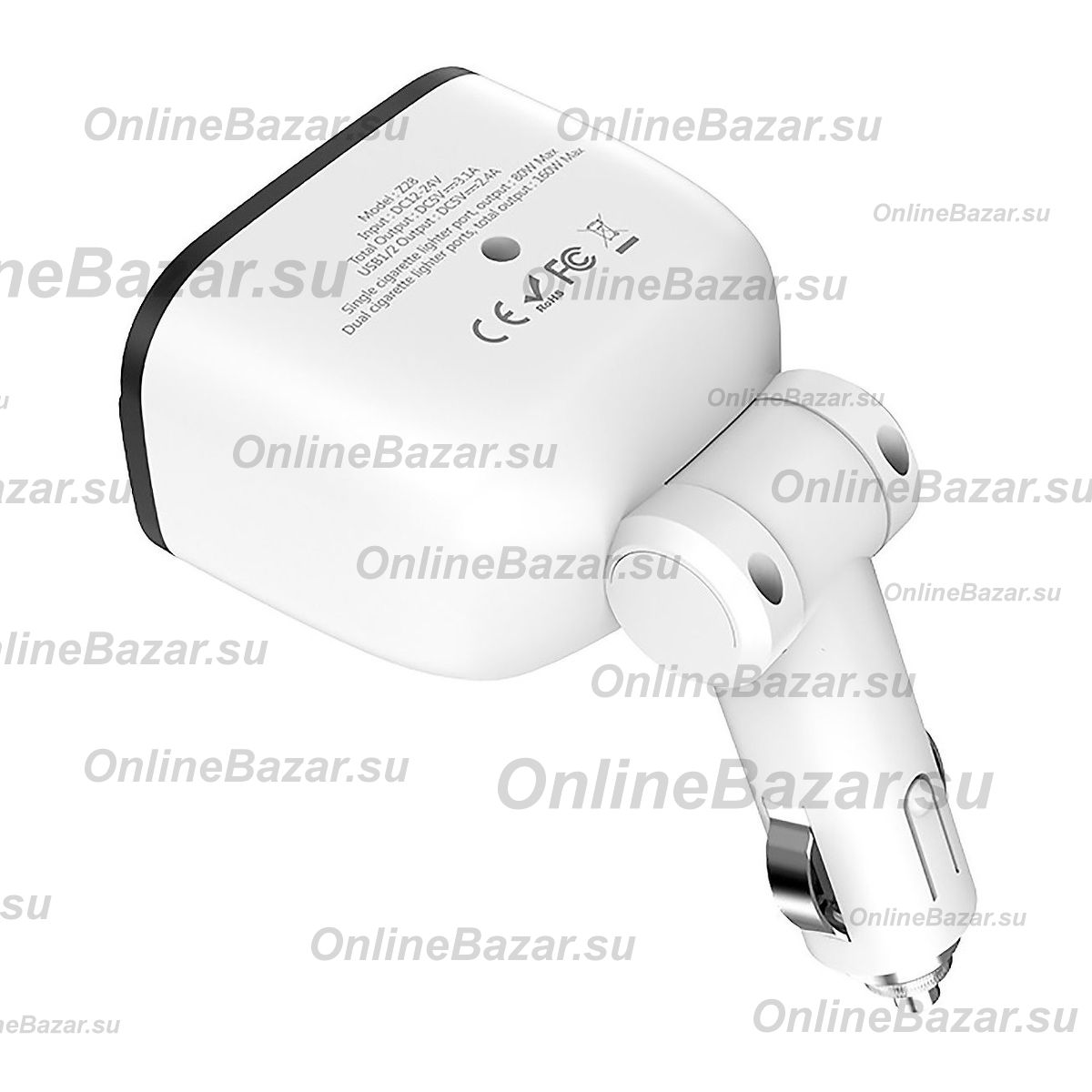 Разветвитель гнезда прикуривателя Hoco Z28 (2 выхода + 2 порта USB) <белый> ― OnlineBazar.su