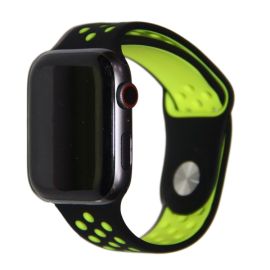 Ремешки для Apple Watch SE (40 mm) Sport Band силиконовый перфорированный (размер S) <черно-зеленый>