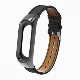 Ремешок для Xiaomi Mi Band 5 кожаный с классической пряжкой <черный>