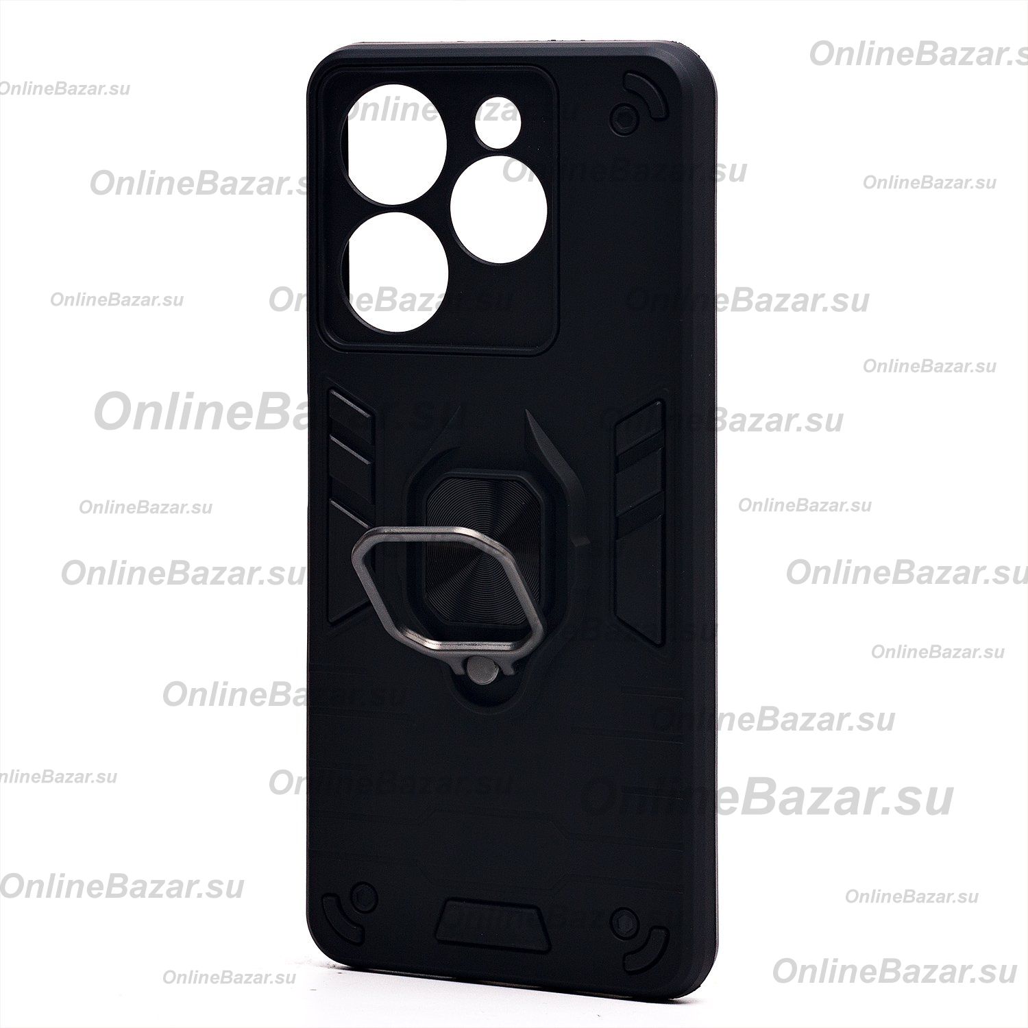 Чехол для Tecno Spark 10 Pro (KI7) силиконовый противоударный с кольцом <черный> ― OnlineBazar.su