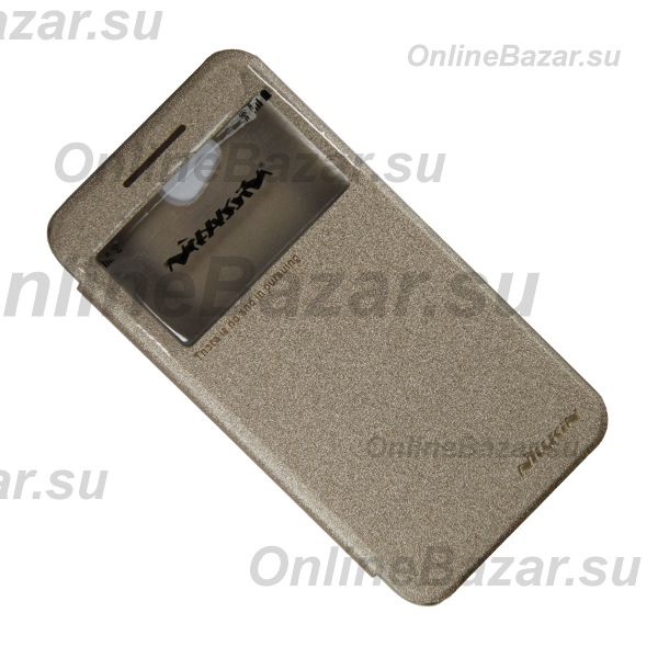 Чехол для HTC Desire 616 Dual Sim флип боковой пластик-кожзам с окошком Nillkin Sparkle <золотой> ― OnlineBazar.su