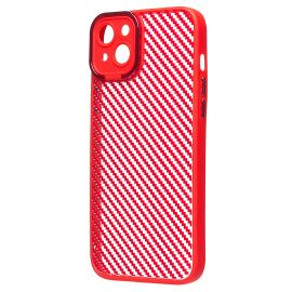 Чехол для Apple iPhone 14 Plus пластиковый вставка под карбон <красный>