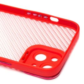 Чехол для Apple iPhone 14 Plus пластиковый вставка под карбон <красный>