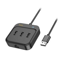 Адаптер Type-C Hoco HB35 Gigabit Ethernet (3 порта USB 3.0/RJ45/1.2 м) <черный>