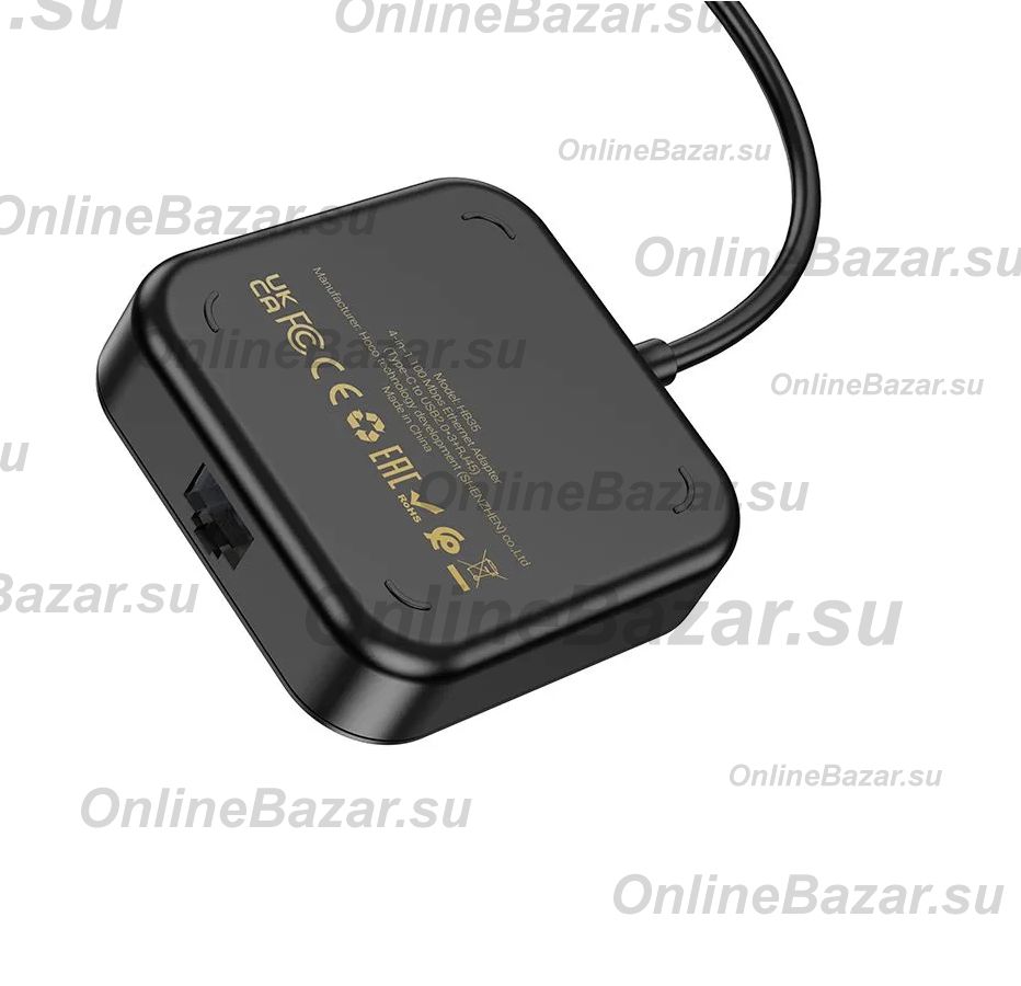 Переходник (адаптер) в порт Type-C  Hoco HB35 (3 порта USB 3.0, RJ45/0,2 м) <черный>  ― OnlineBazar.su