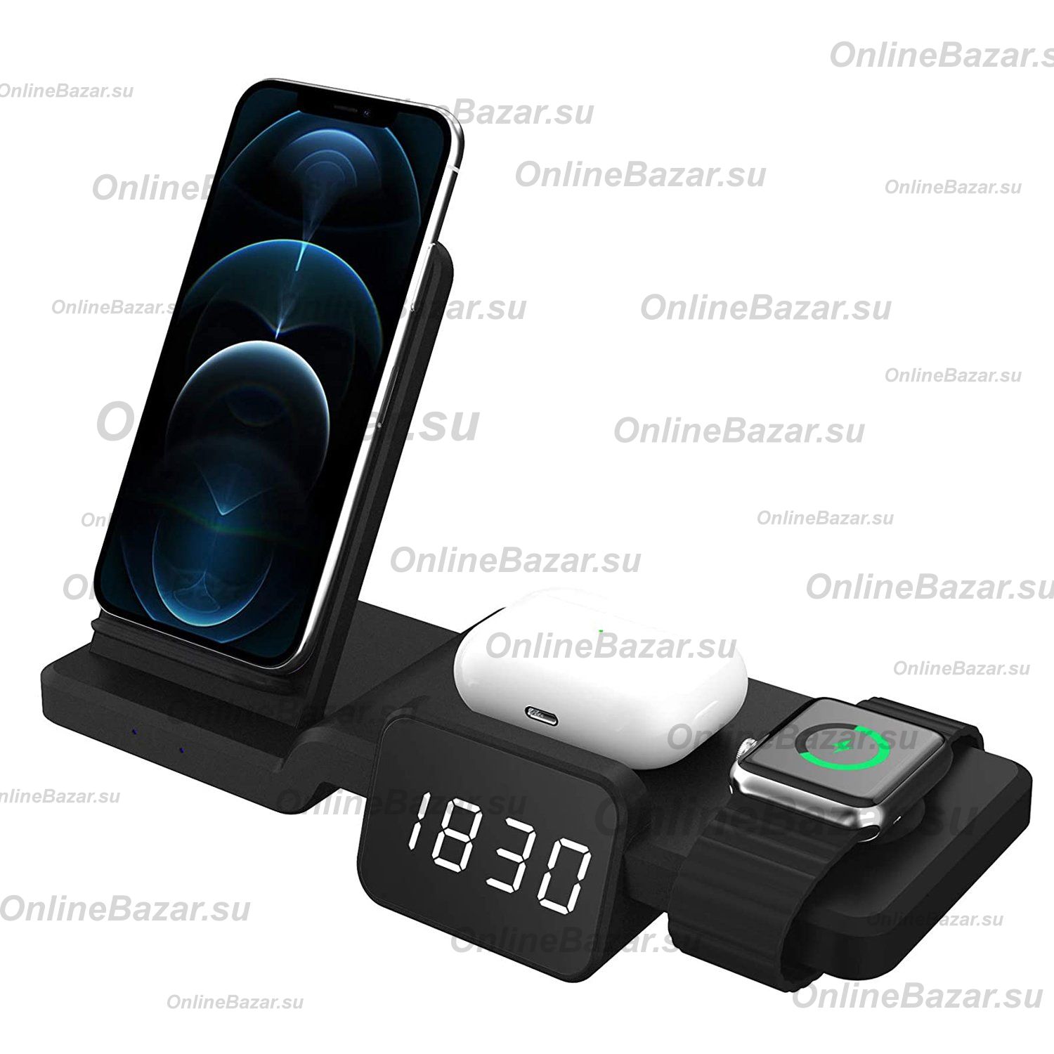 Беспроводное зарядное устройство WC07 (смартфон + наушники + часы) 15W <черный> ― OnlineBazar.su