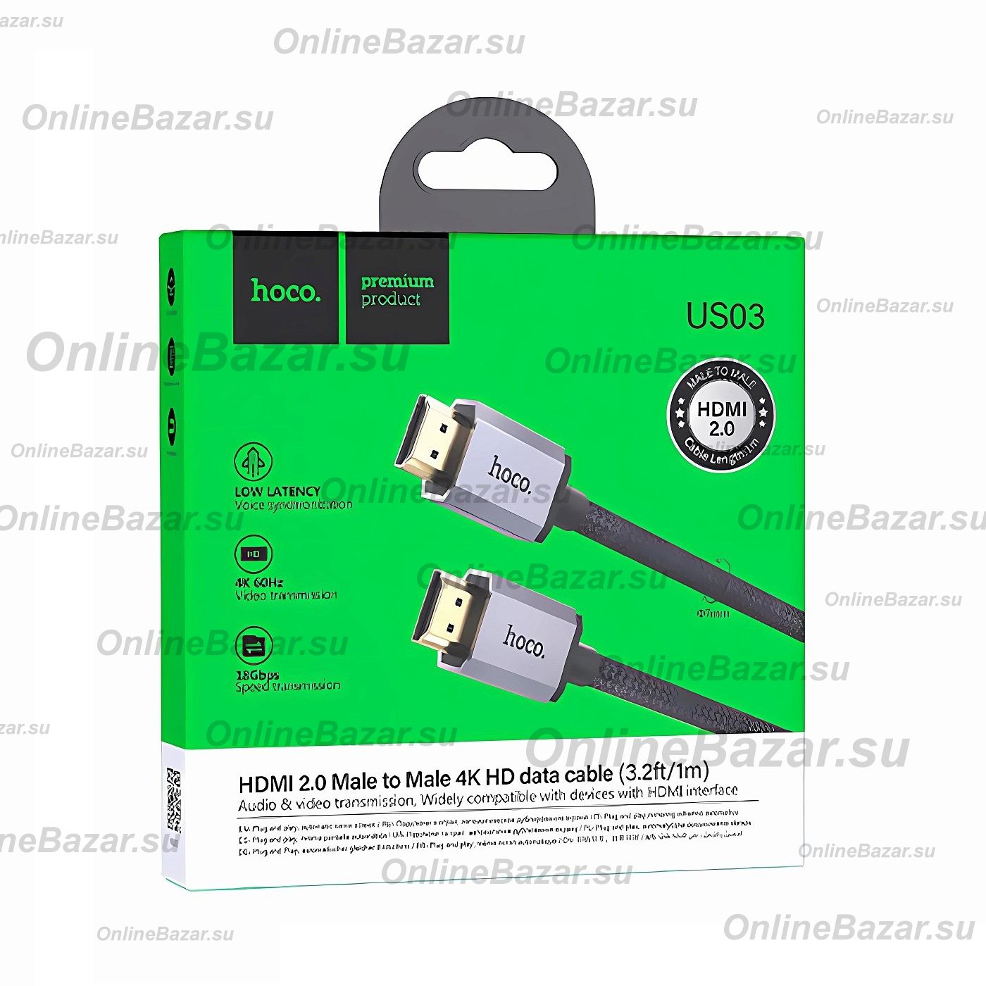 Кабель HDMI (HDMI-HDMI) Hoco US03 (ver 2.0/оплетка нейлон/1 м) <черный> ― OnlineBazar.su