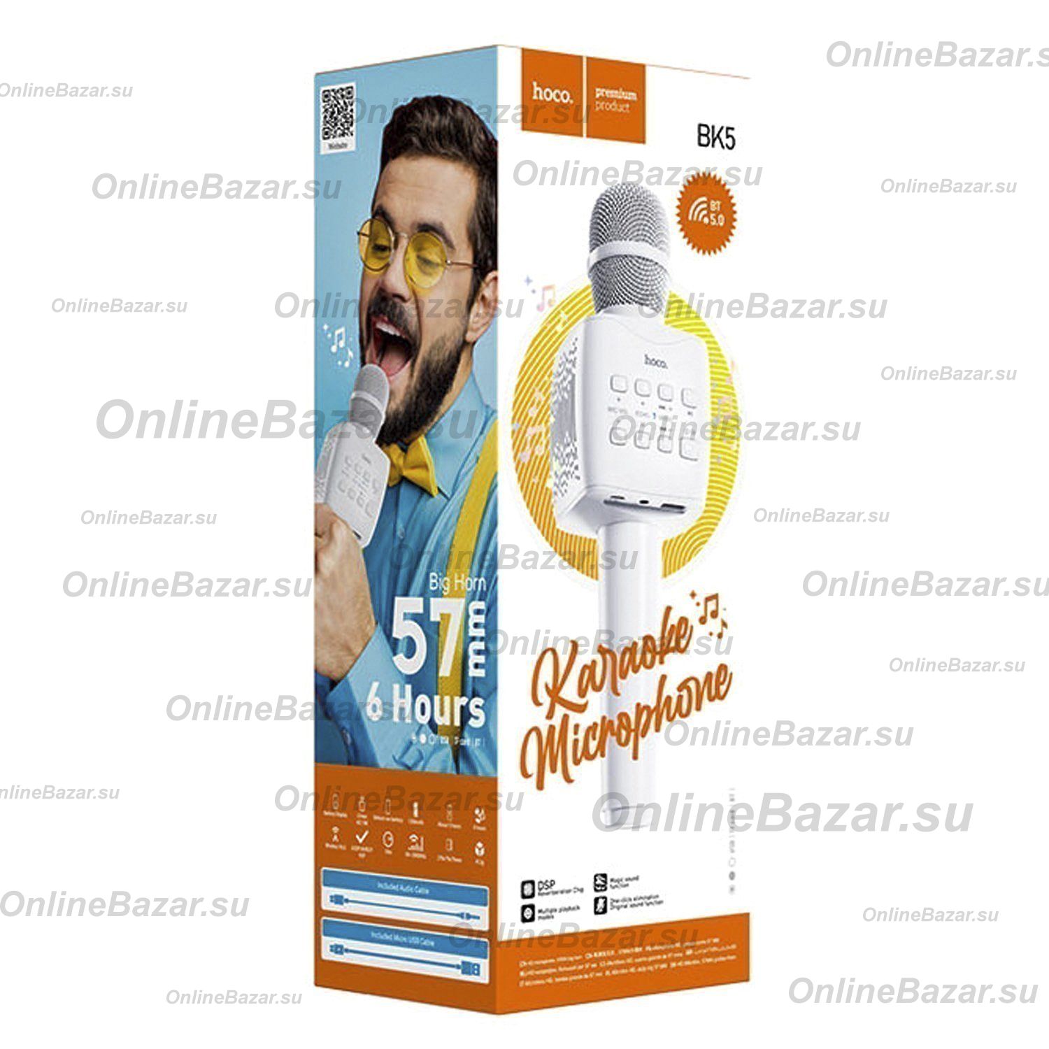 Микрофон для караоке Hoco BK5 Cantando <белый> ― OnlineBazar.su