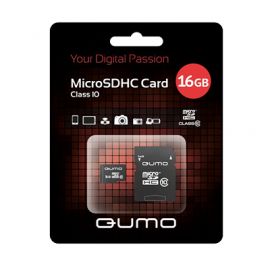 Карта памяти MicroSDHC 16 Gb CL10 Qumo в блистере с адаптером
