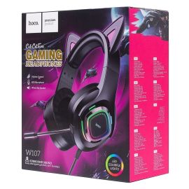 Гарнитура 3.5 Hoco W107 <черно-розовый>