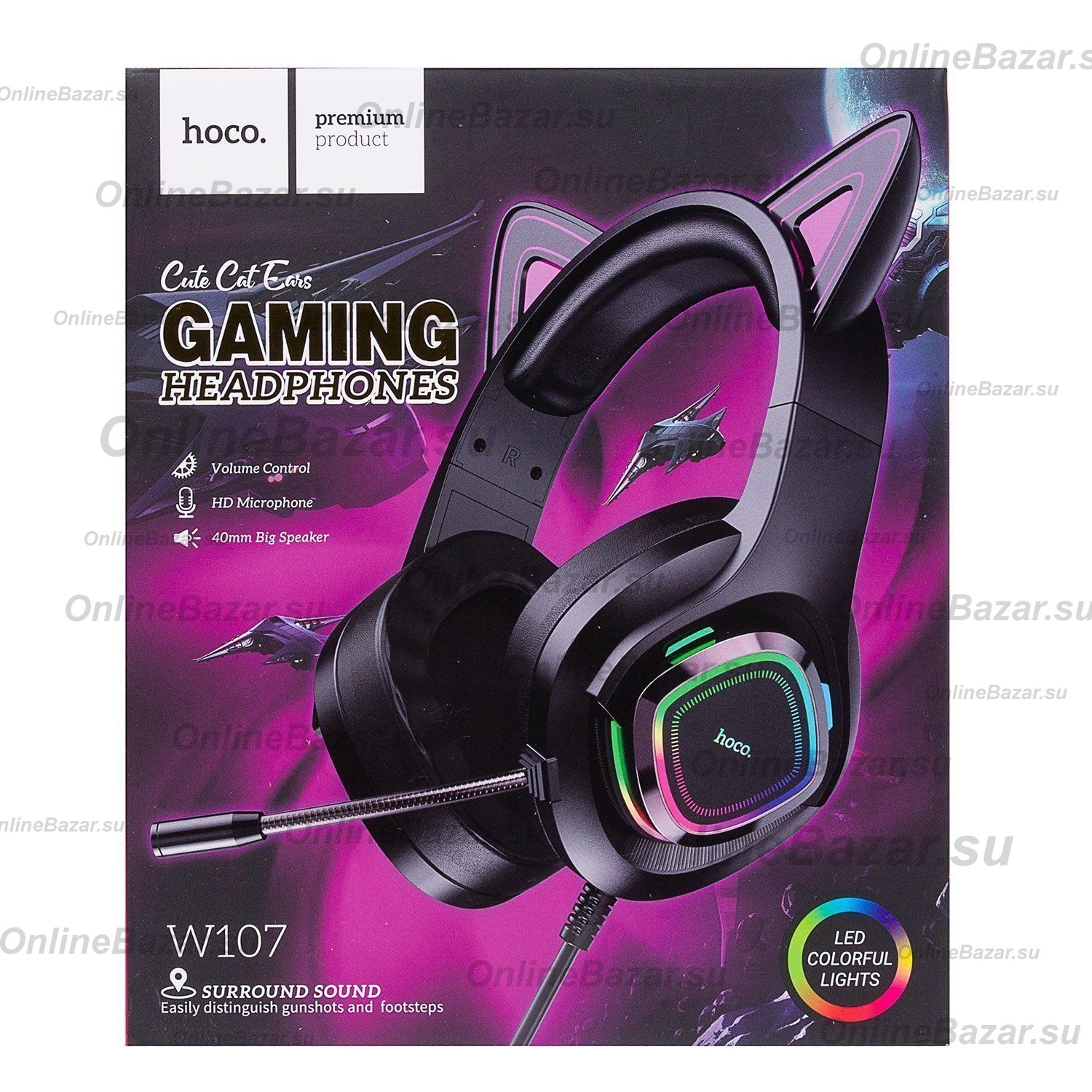 Гарнитура 3.5 Hoco W107 <черно-розовый> ― OnlineBazar.su