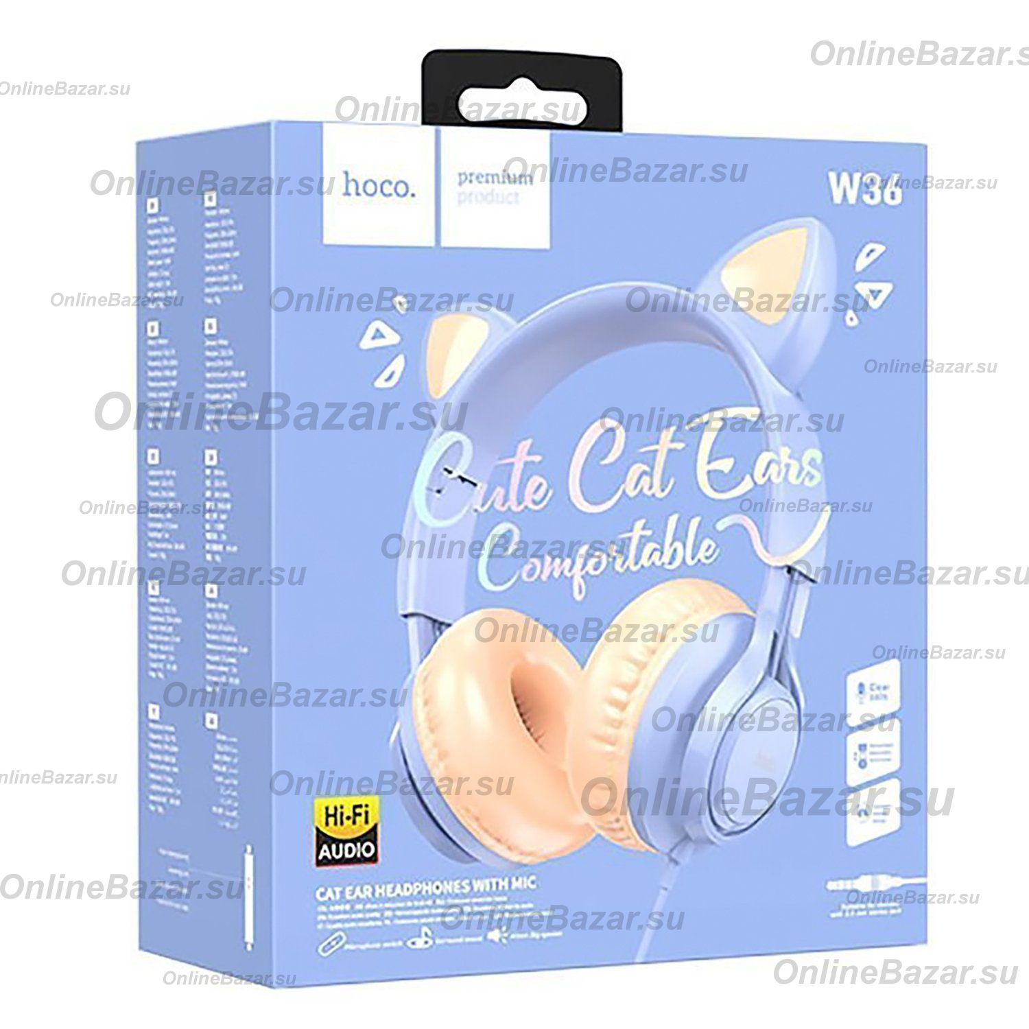 Гарнитура 3.5 Hoco Cat W36 <голубой> ― OnlineBazar.su