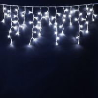 Светодиодная гирлянда уличная занавес бахрома (600x60 см/120 диодов/белый провод/белые диоды) ― OnlineBazar.su