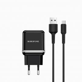 Сетевое зарядное устройство USB Borofone BA25A (2.4A/кабель MicroUSB) <черный>