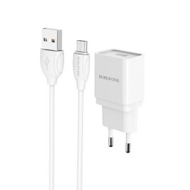 Сетевое зарядное устройство USB Borofone BA19A (1А/кабель MicroUSB) <белый>